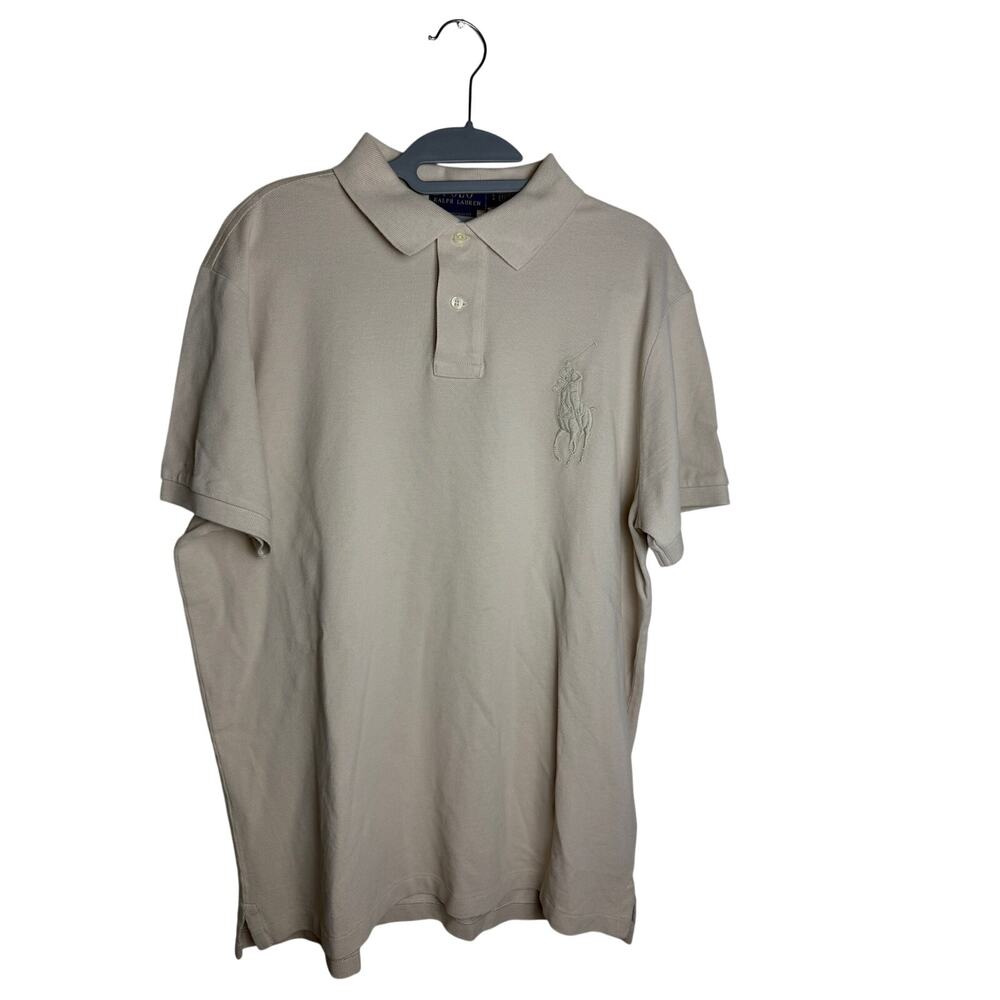 Polo Ralph Lauren Men’s Large Beige Big Pony Polo Shirt Custom Slim Fit NWT